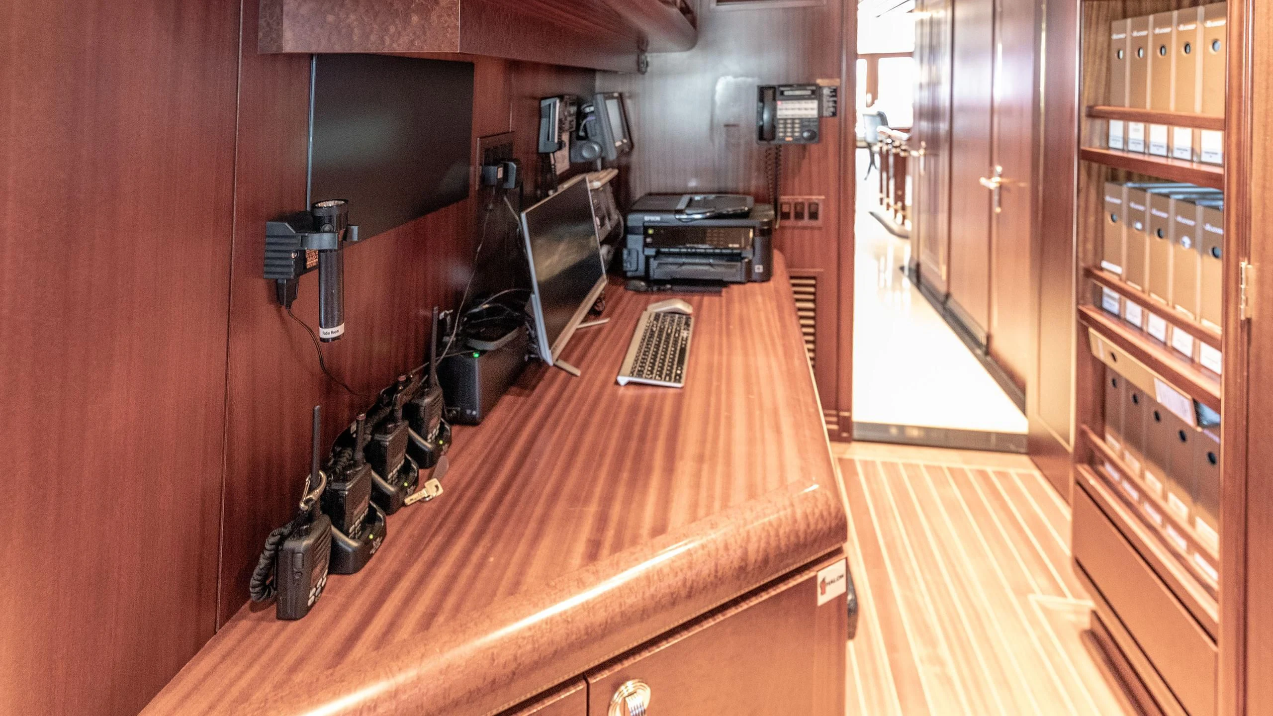 a room with a wood floor and a wood floor aboard NEVER ENOUGH Yacht for Charter