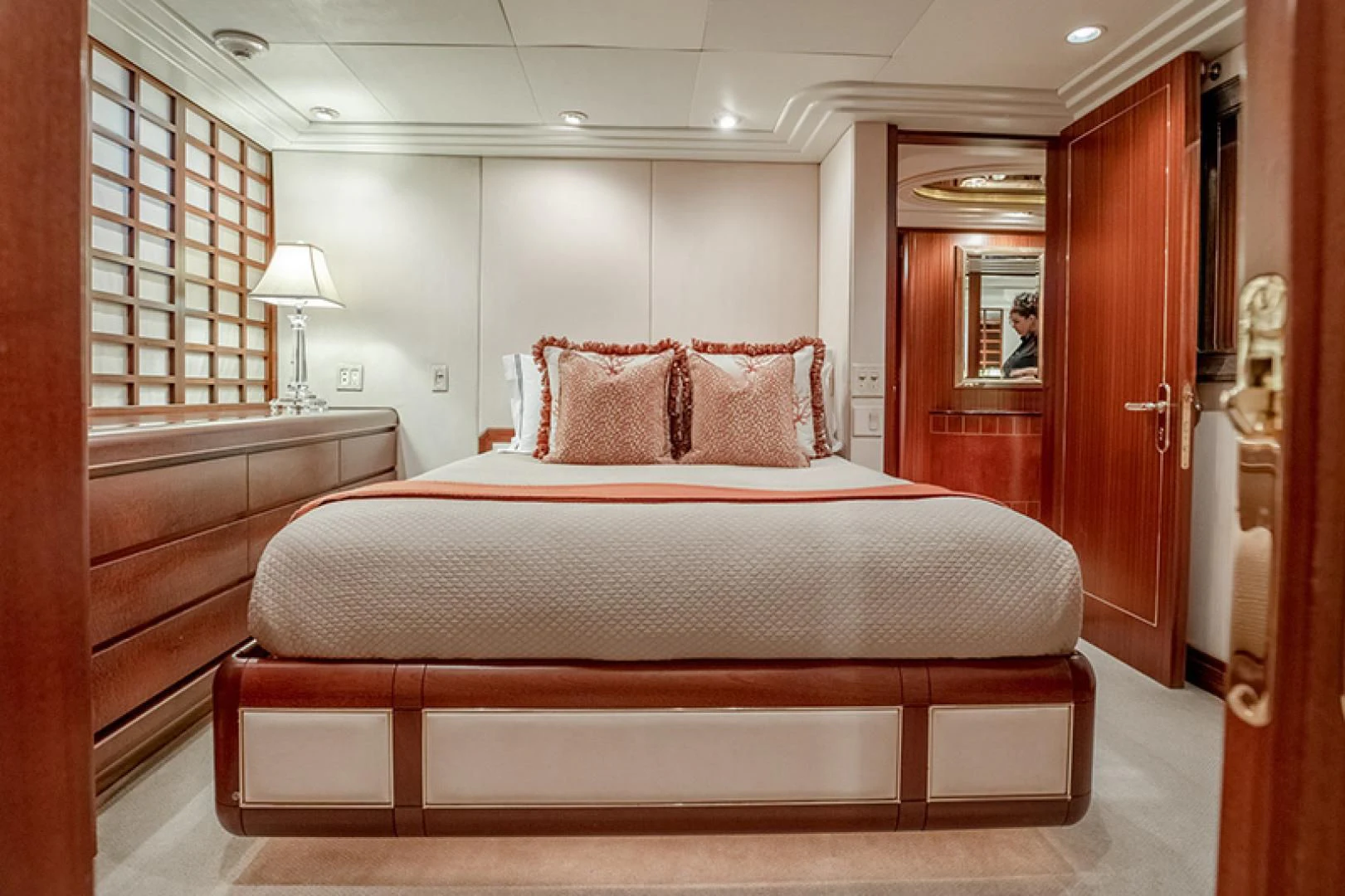 a bed in a room aboard NEVER ENOUGH Yacht for Charter