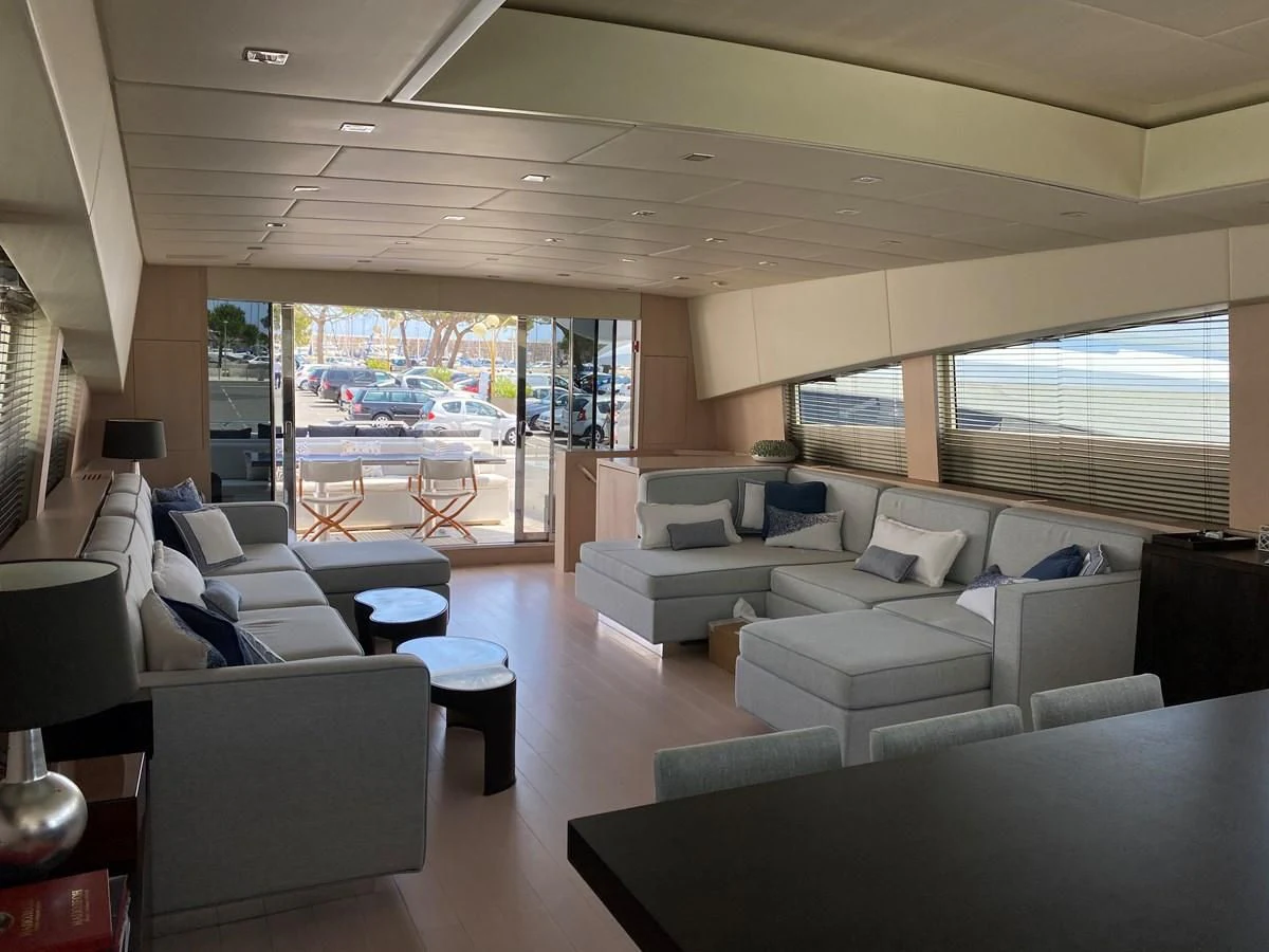 a room with a large window aboard JADE Yacht for Sale