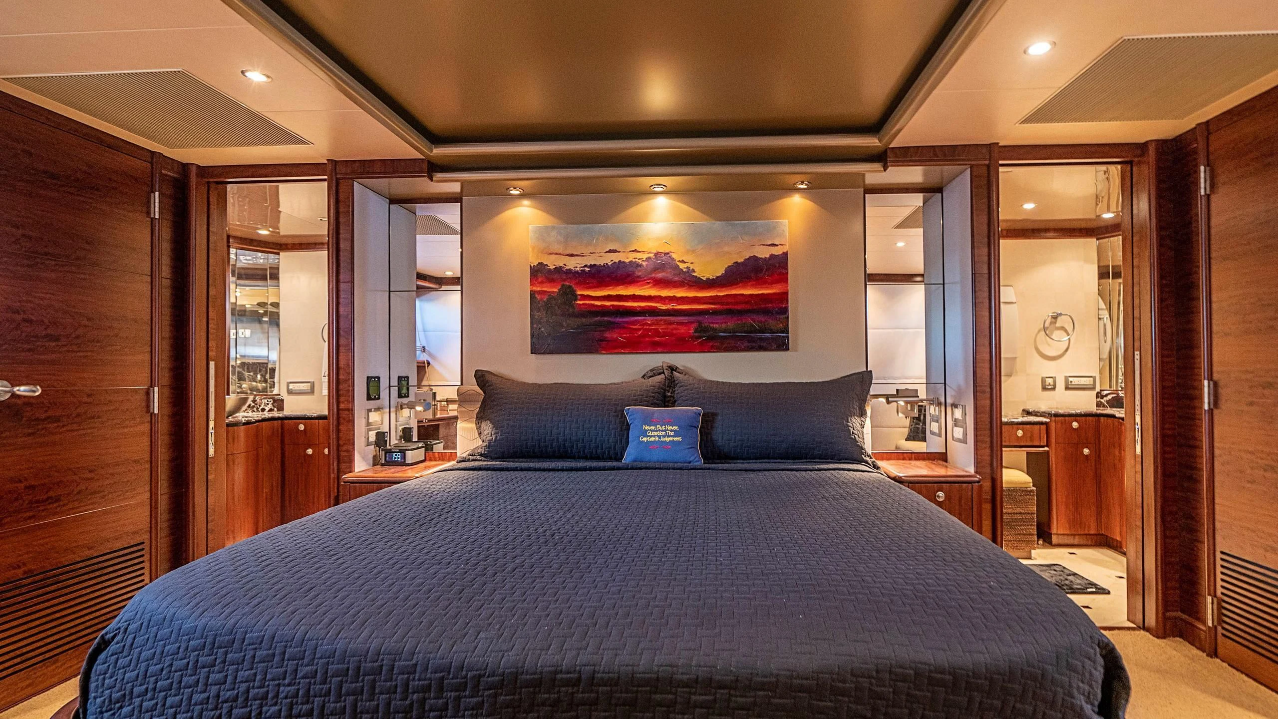 a bed in a room aboard GRAND LEGACY Yacht for Sale