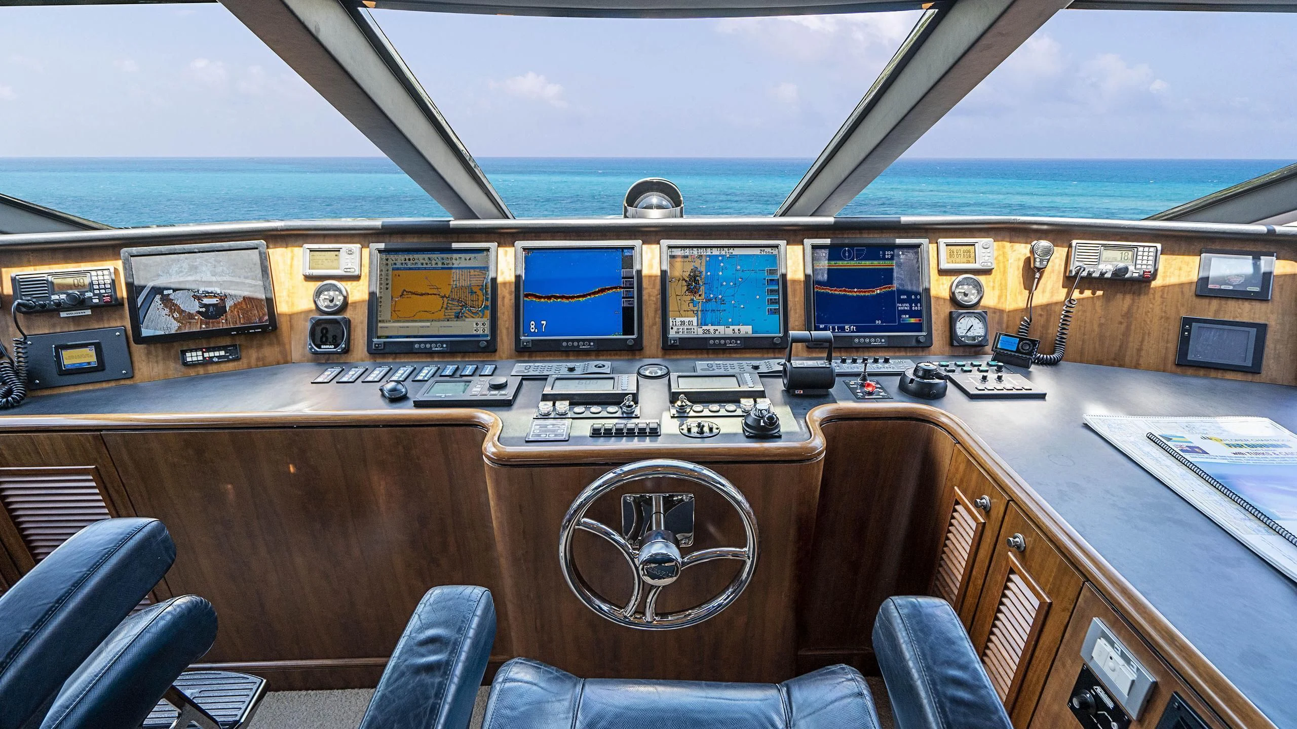 inside of a cockpit aboard GRAND LEGACY Yacht for Sale