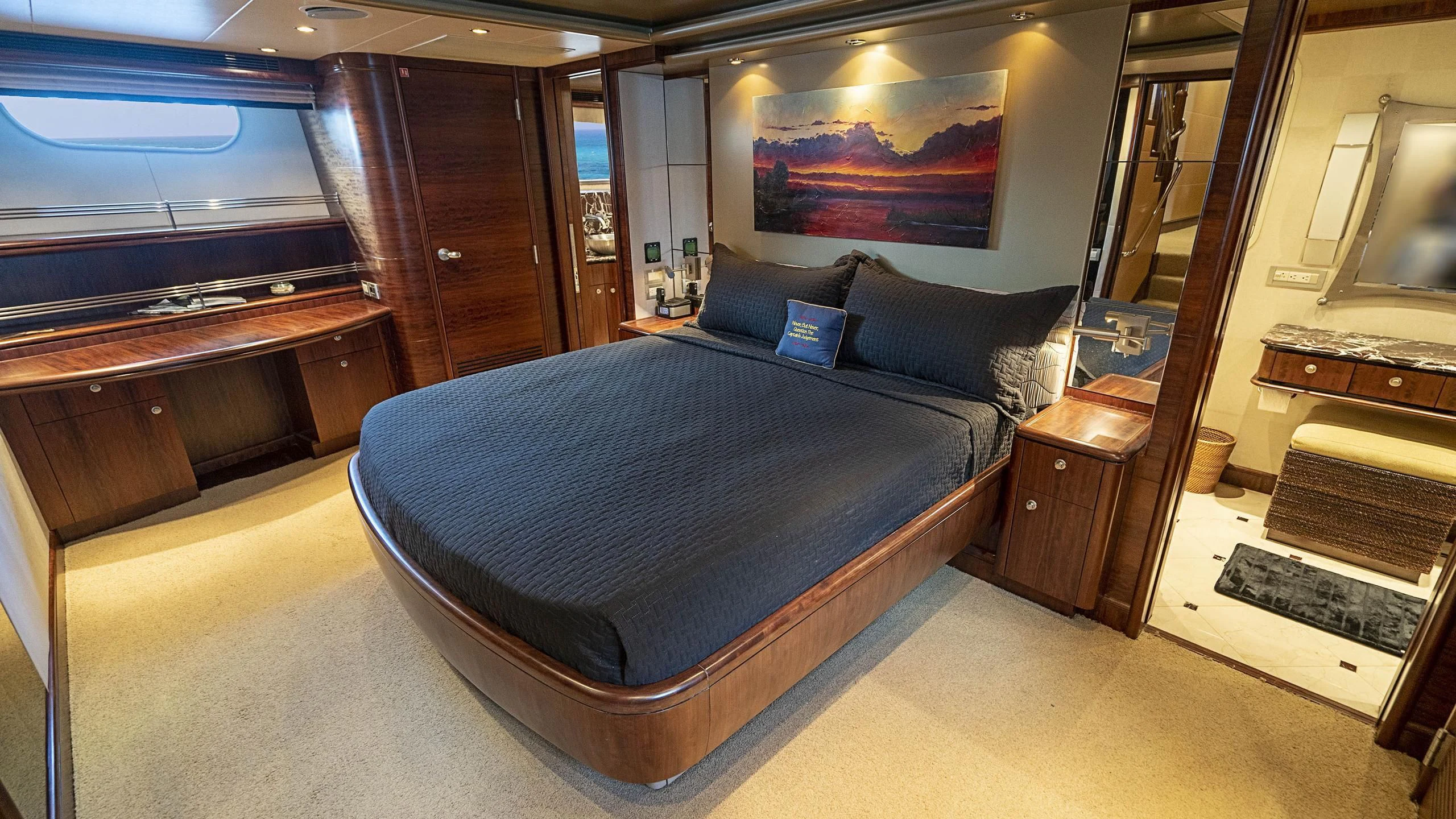 a bed in a room aboard GRAND LEGACY Yacht for Sale