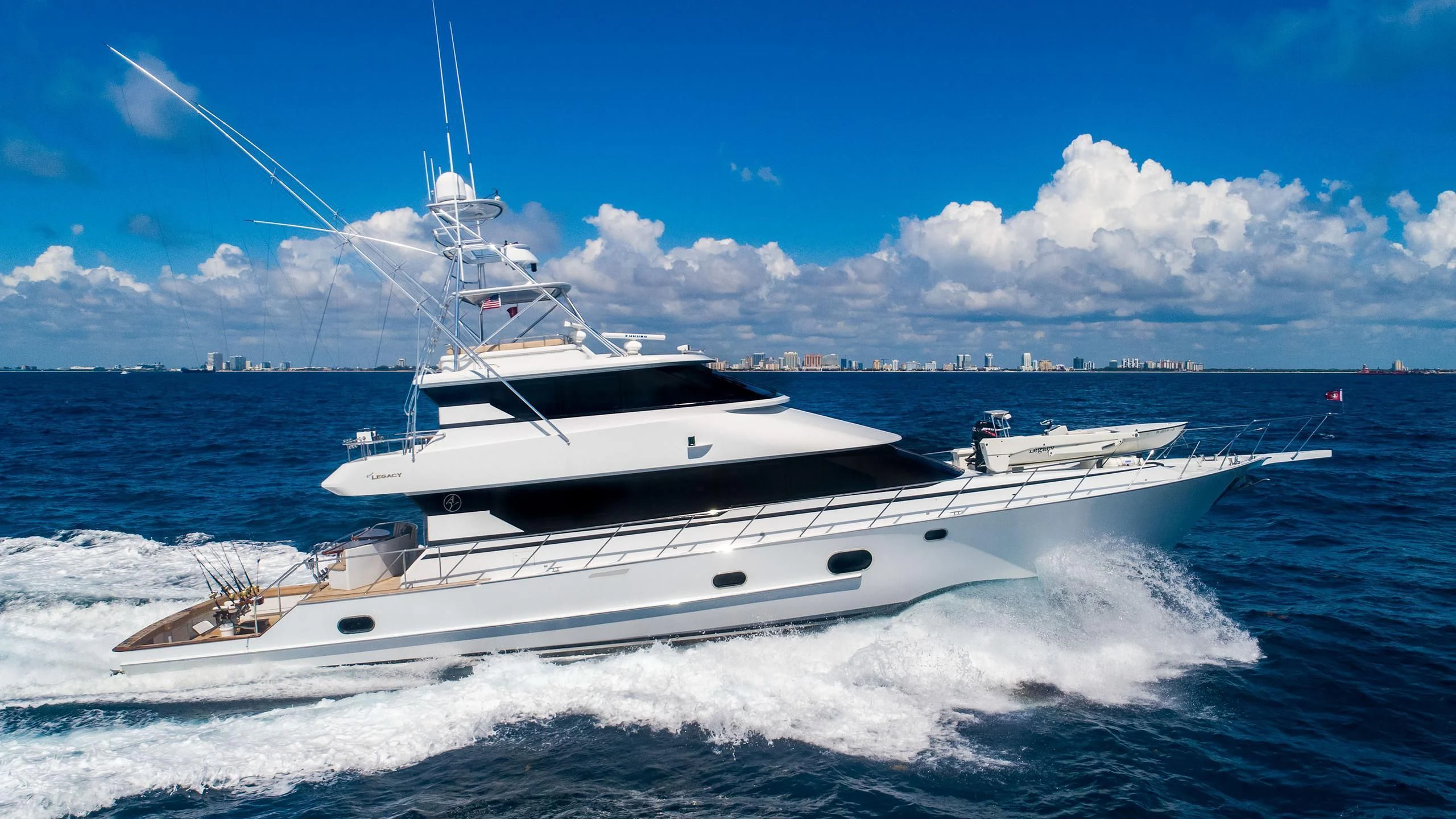 a boat on the water aboard GRAND LEGACY Yacht for Sale