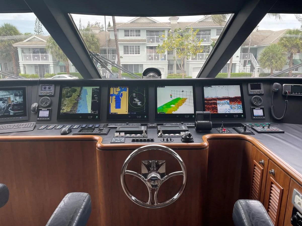 a room with many screens aboard GRAND LEGACY Yacht for Sale