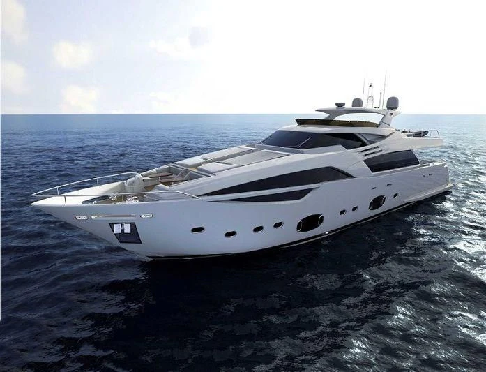a white yacht on the water aboard INFINITAS Yacht for Charter