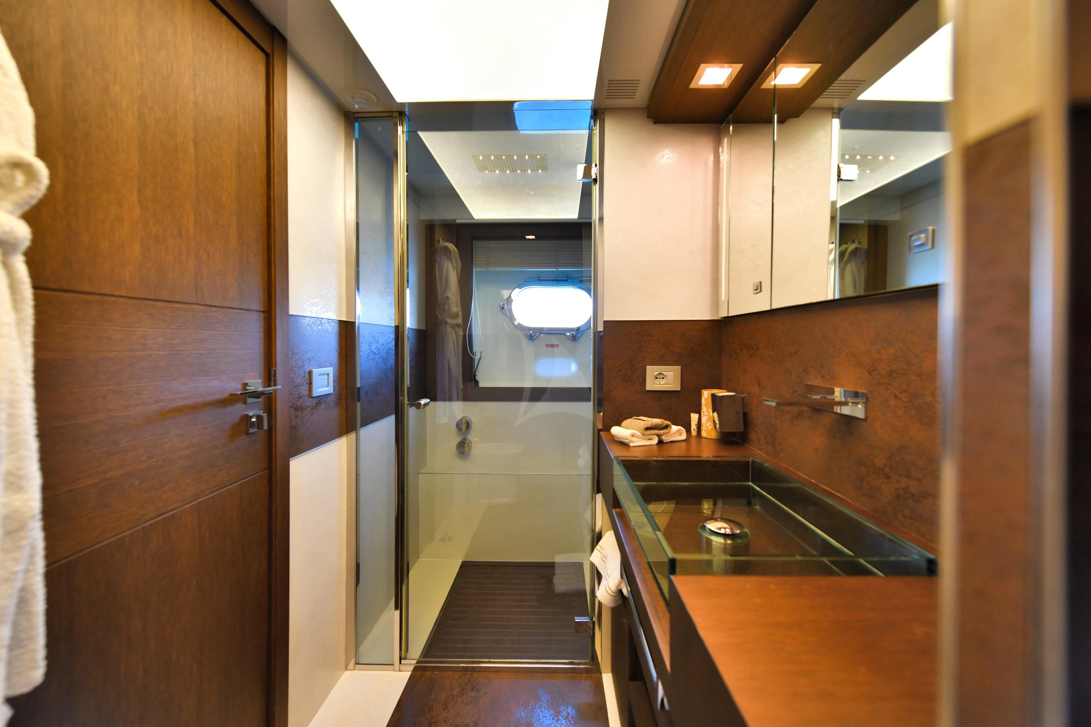 a kitchen with a countertop aboard INFINITAS Yacht for Charter
