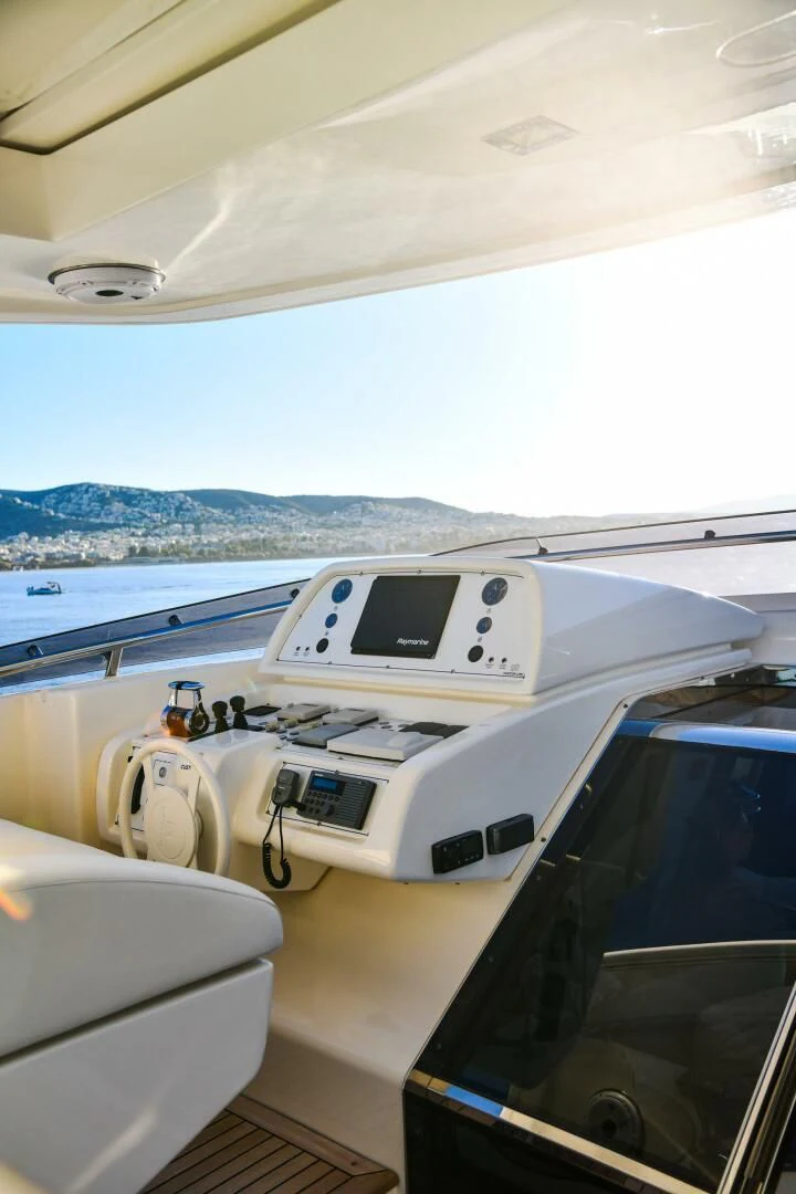 a cockpit of a plane aboard INFINITAS Yacht for Charter