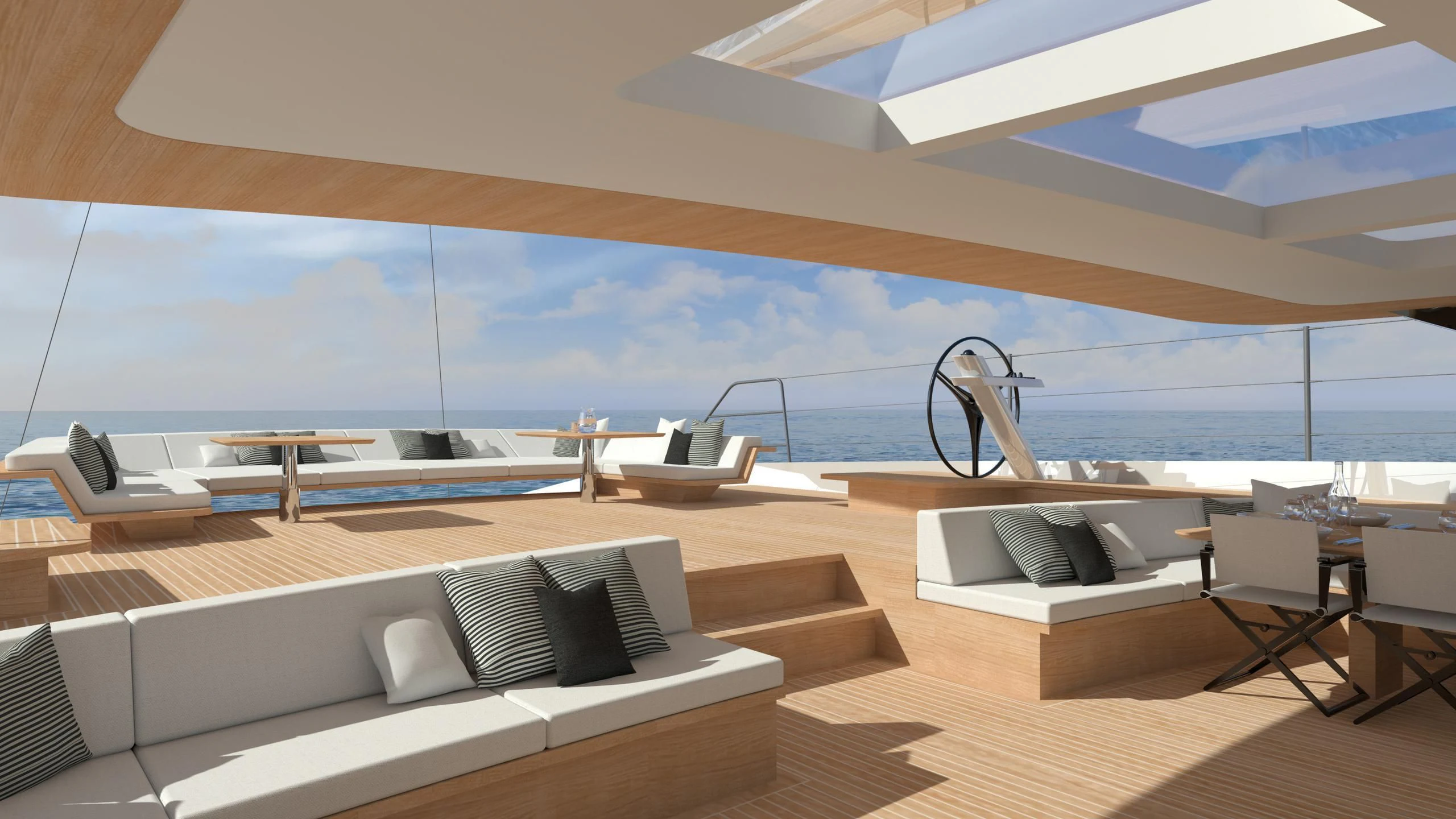a room with a large patio and a pool aboard KAURIS IV Yacht for Sale