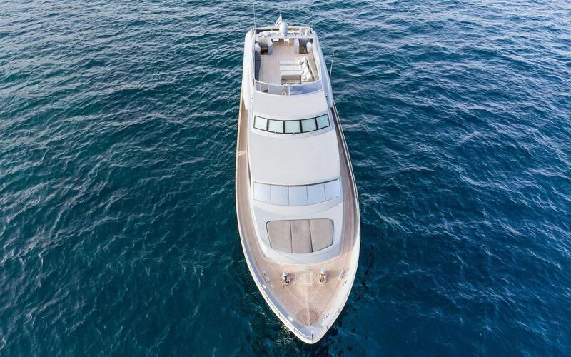 a white boat in the water aboard SATORI Yacht for Sale