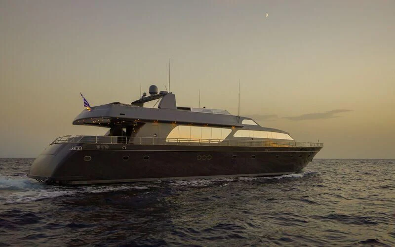 a large ship in the water aboard SATORI Yacht for Sale