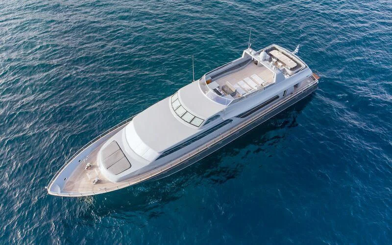 a white boat in the water aboard SATORI Yacht for Sale