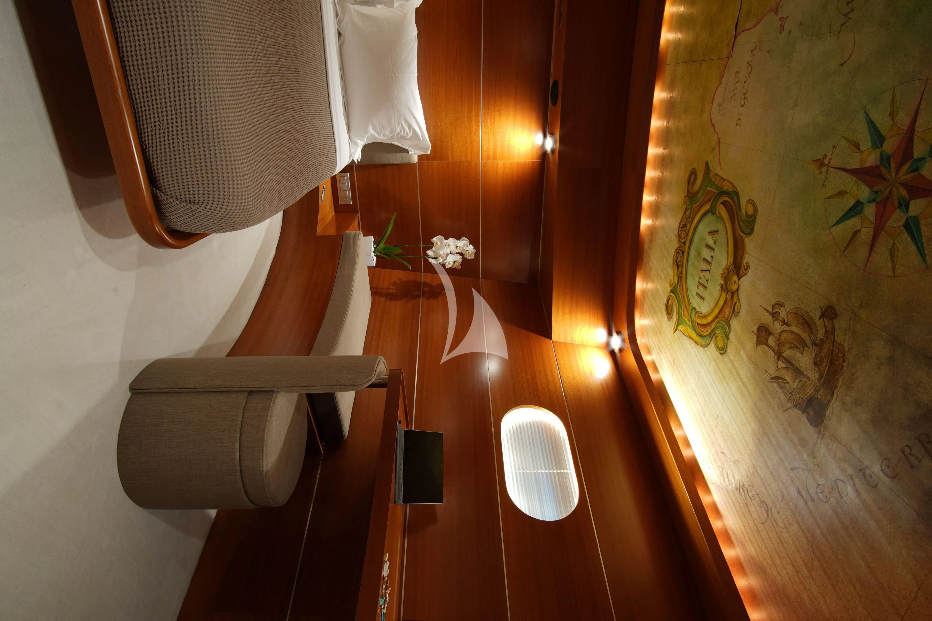 a white flower on a planter aboard SATORI Yacht for Sale