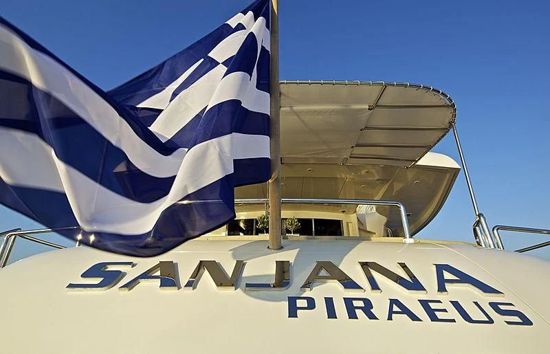 a flag on a boat aboard SANJANA Yacht for Sale