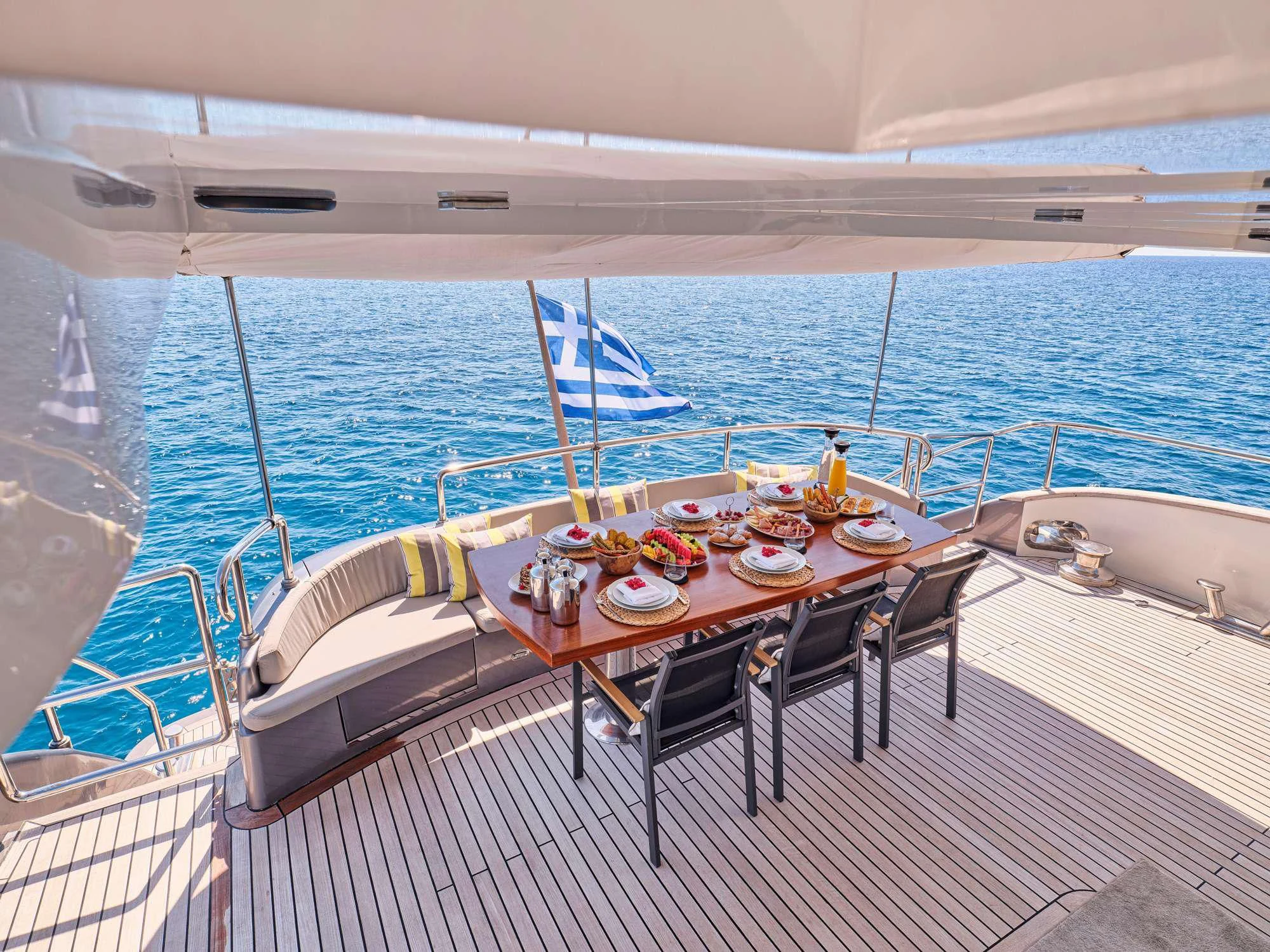 a table on a boat aboard SANJANA Yacht for Sale