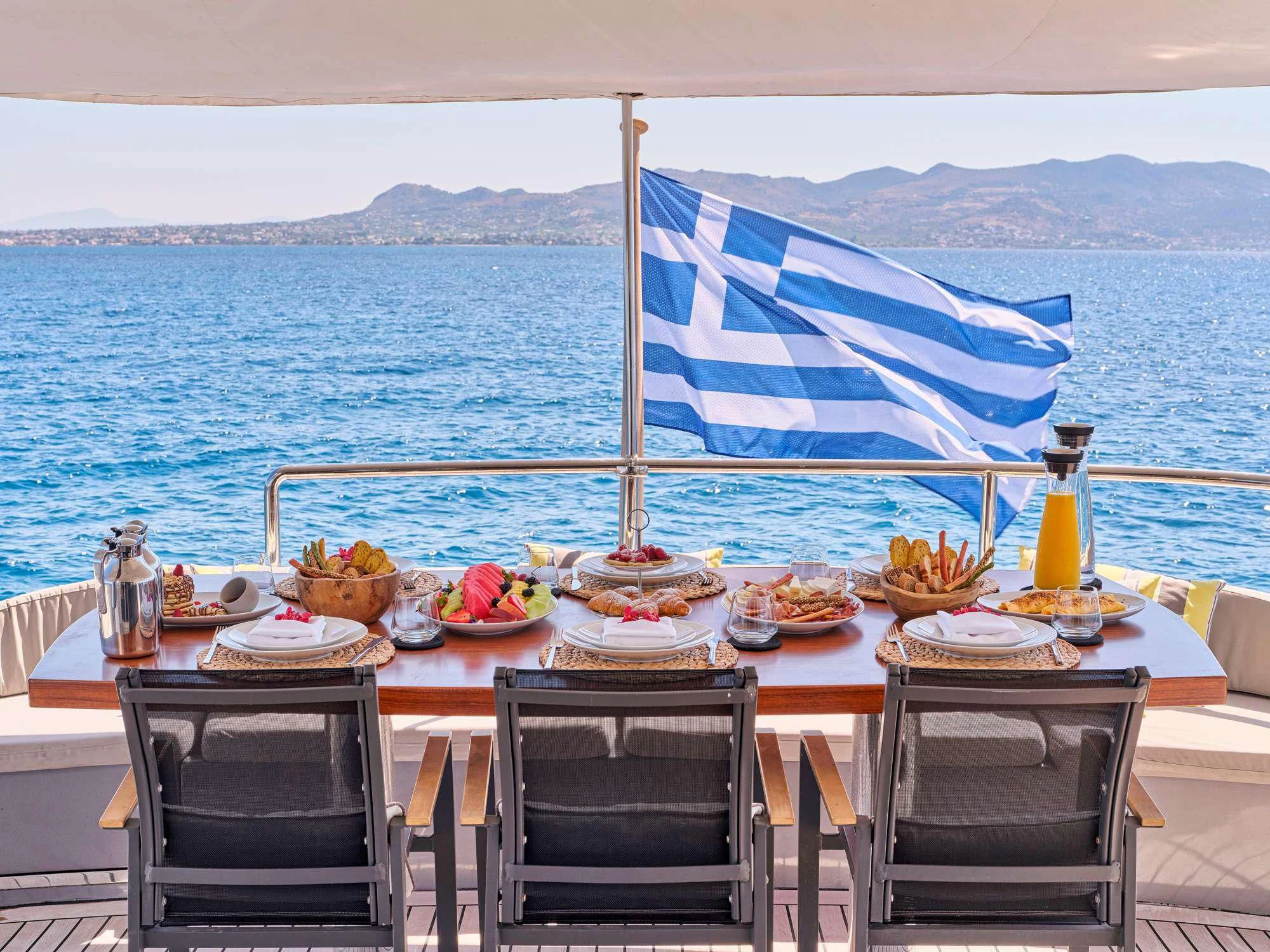 a table with food on it aboard SANJANA Yacht for Sale