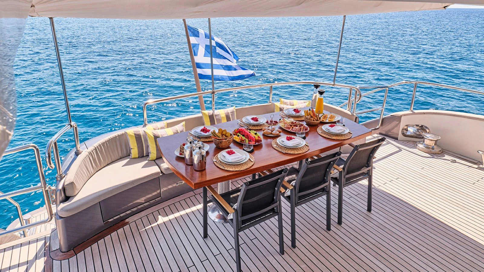 a table on a boat aboard SANJANA Yacht for Sale