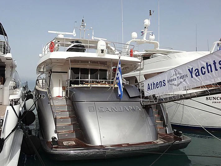 a boat docked at a pier aboard SANJANA Yacht for Sale