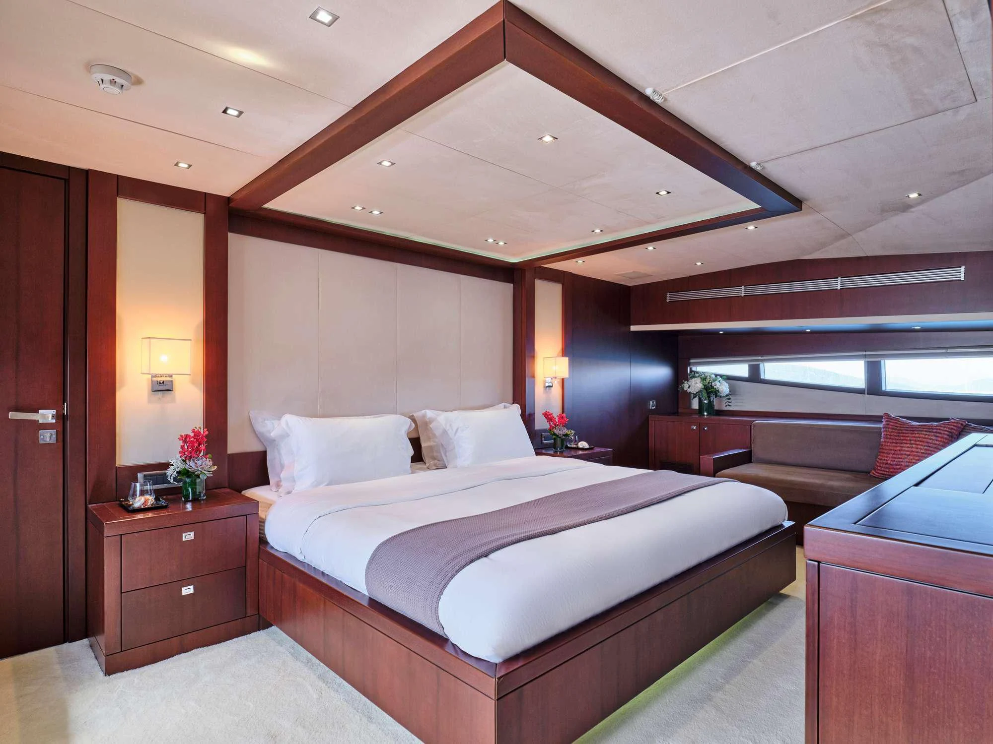 a large bed in a room aboard SANJANA Yacht for Sale