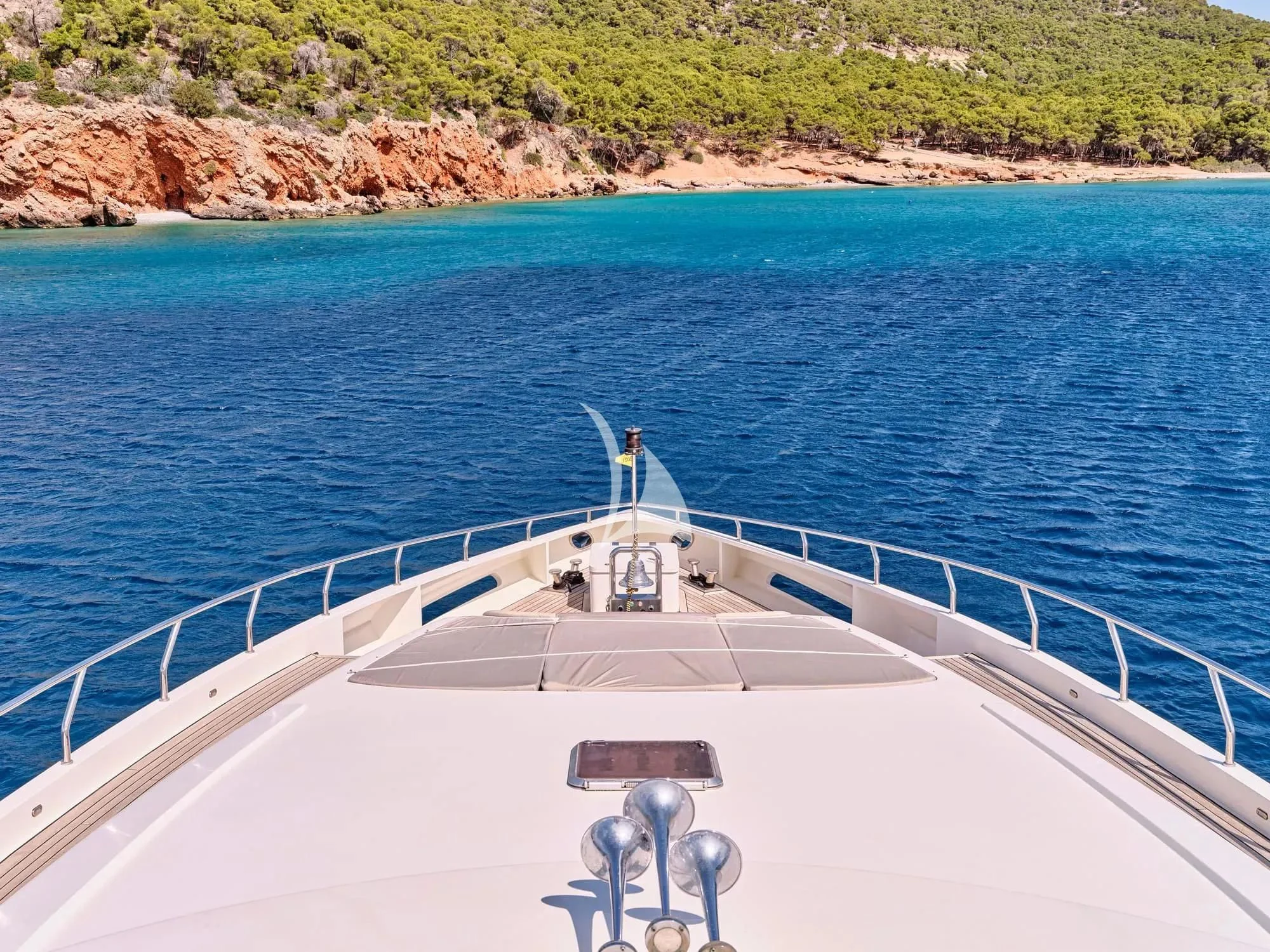 a white boat in the water aboard SANJANA Yacht for Sale