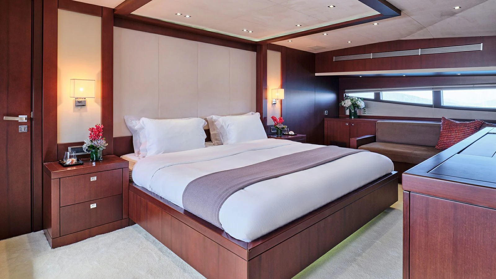a bed in a room aboard SANJANA Yacht for Sale