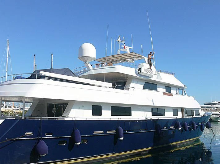 a large white boat aboard MAGIX Yacht for Sale
