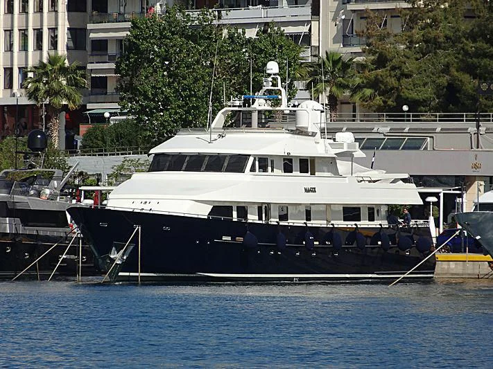 a large white boat in the water aboard MAGIX Yacht for Sale