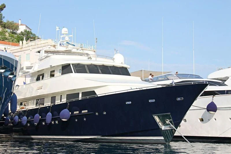 a large boat docked aboard MAGIX Yacht for Sale