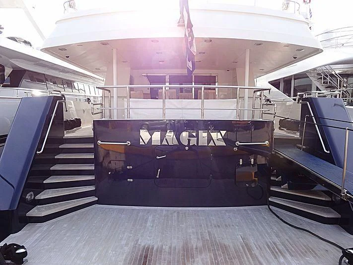 a large blue and black gym aboard MAGIX Yacht for Sale