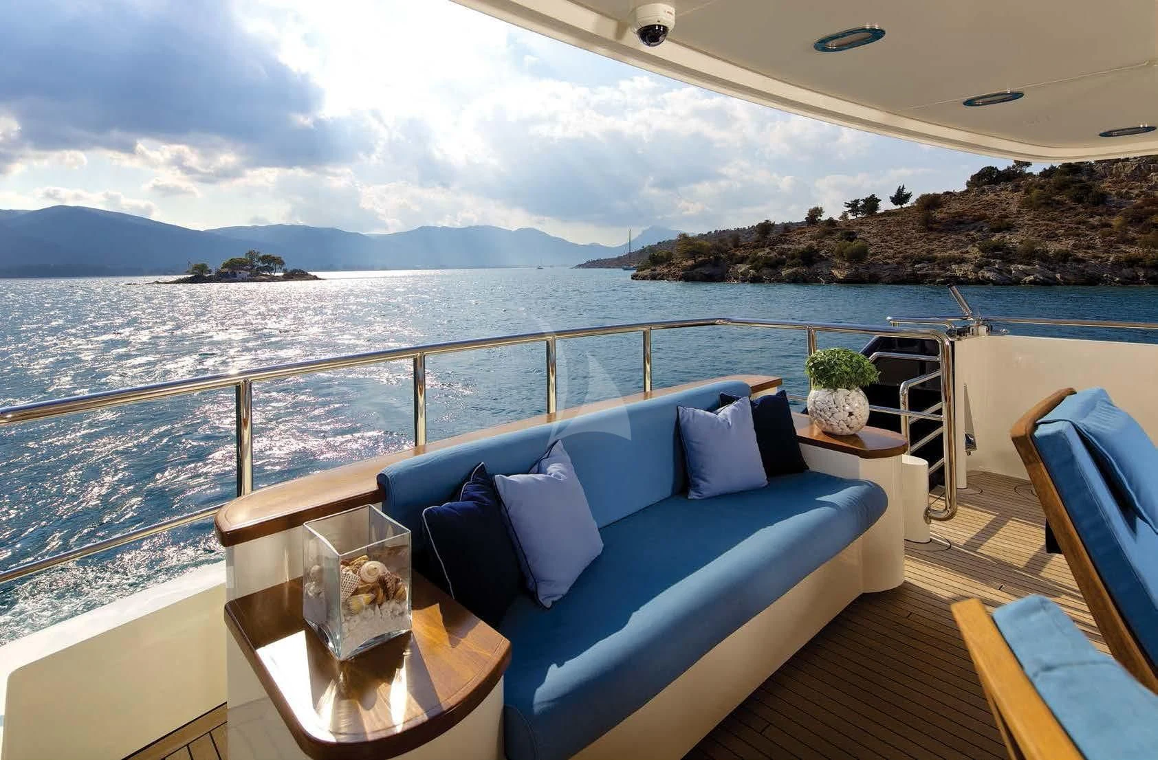 a large balcony overlooking a body of water aboard MAGIX Yacht for Sale
