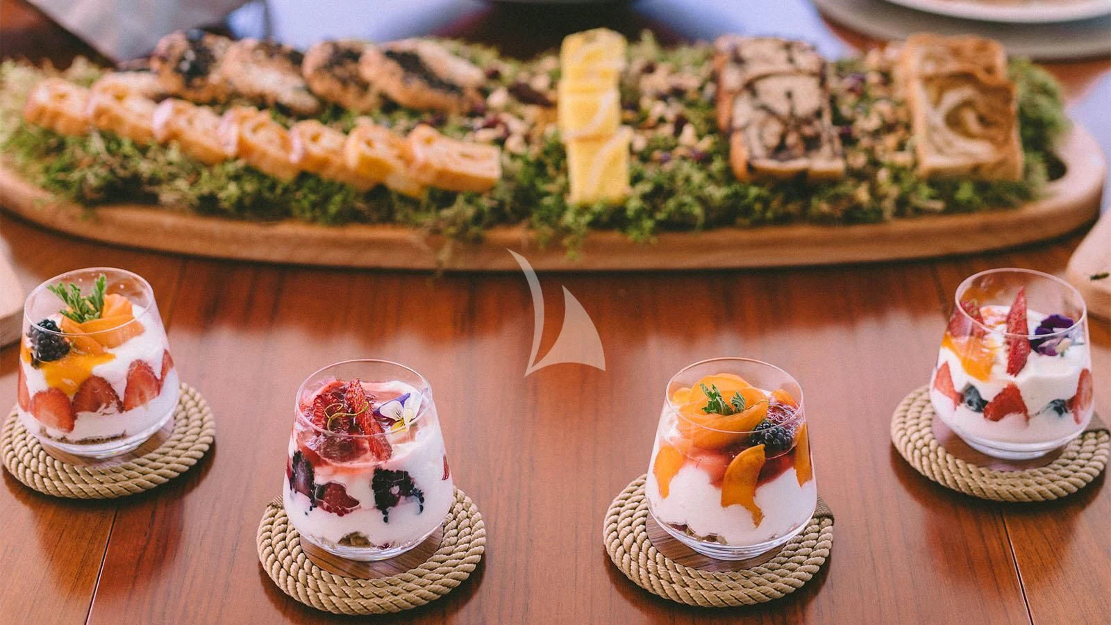 a tray of desserts aboard MAGIX Yacht for Sale