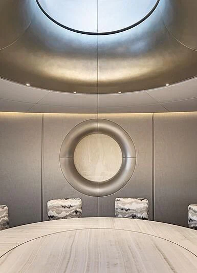 a round light fixture on a ceiling aboard VIKTORIIA Yacht for Sale
