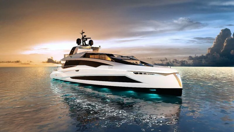 a white yacht in the water aboard VIKTORIIA Yacht for Sale