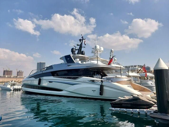 a boat docked at a pier aboard VIKTORIIA Yacht for Sale