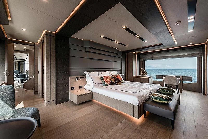 a modern looking living room aboard LADY NINA Yacht for Sale
