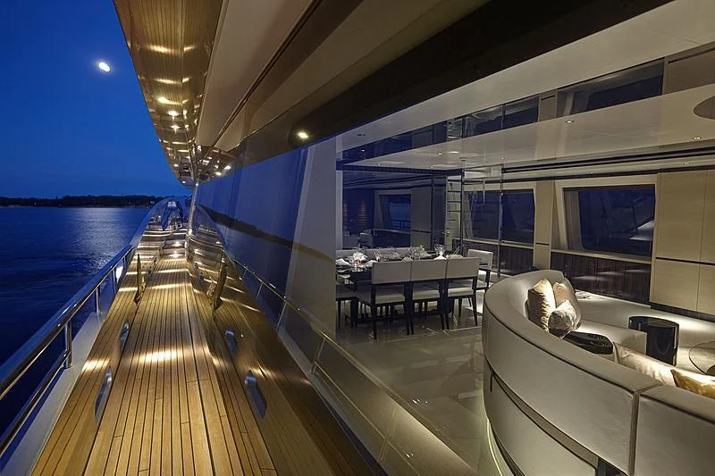 a deck with a view of the ocean and the deck aboard EXCELLENCE V Yacht for Sale