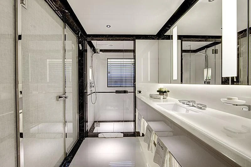 a bathroom with a large shower unit aboard EXCELLENCE V Yacht for Sale