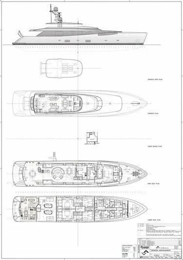 diagram, engineering drawing aboard EXCELLENCE V Yacht for Sale