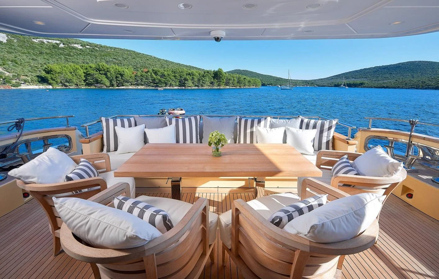 a table on a boat aboard 2011 SANLORENZO SD92 FLYBRIDGE Yacht for Sale