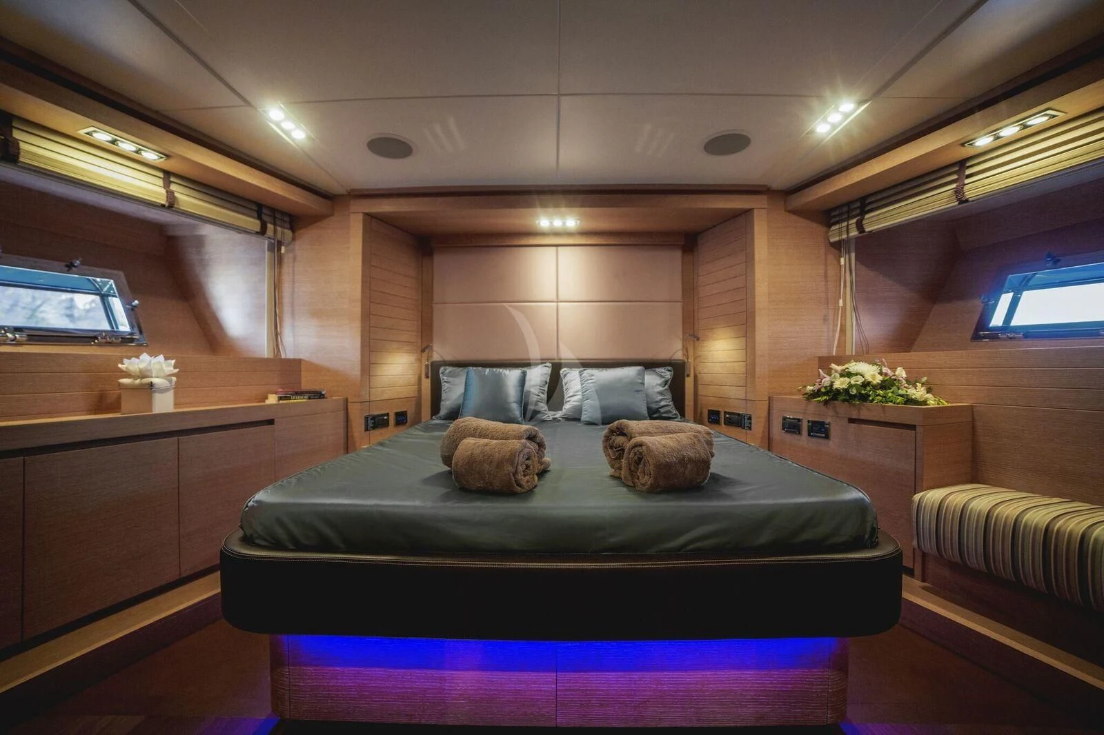 a bed in a room aboard ELEVEN I Yacht for Sale