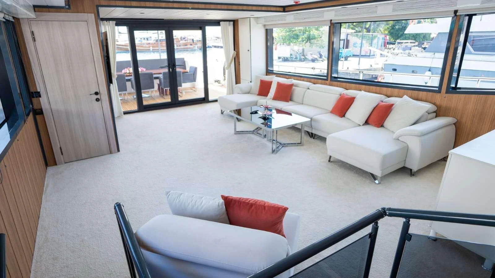 a living room with a large window aboard 88 YACHT Yacht for Sale