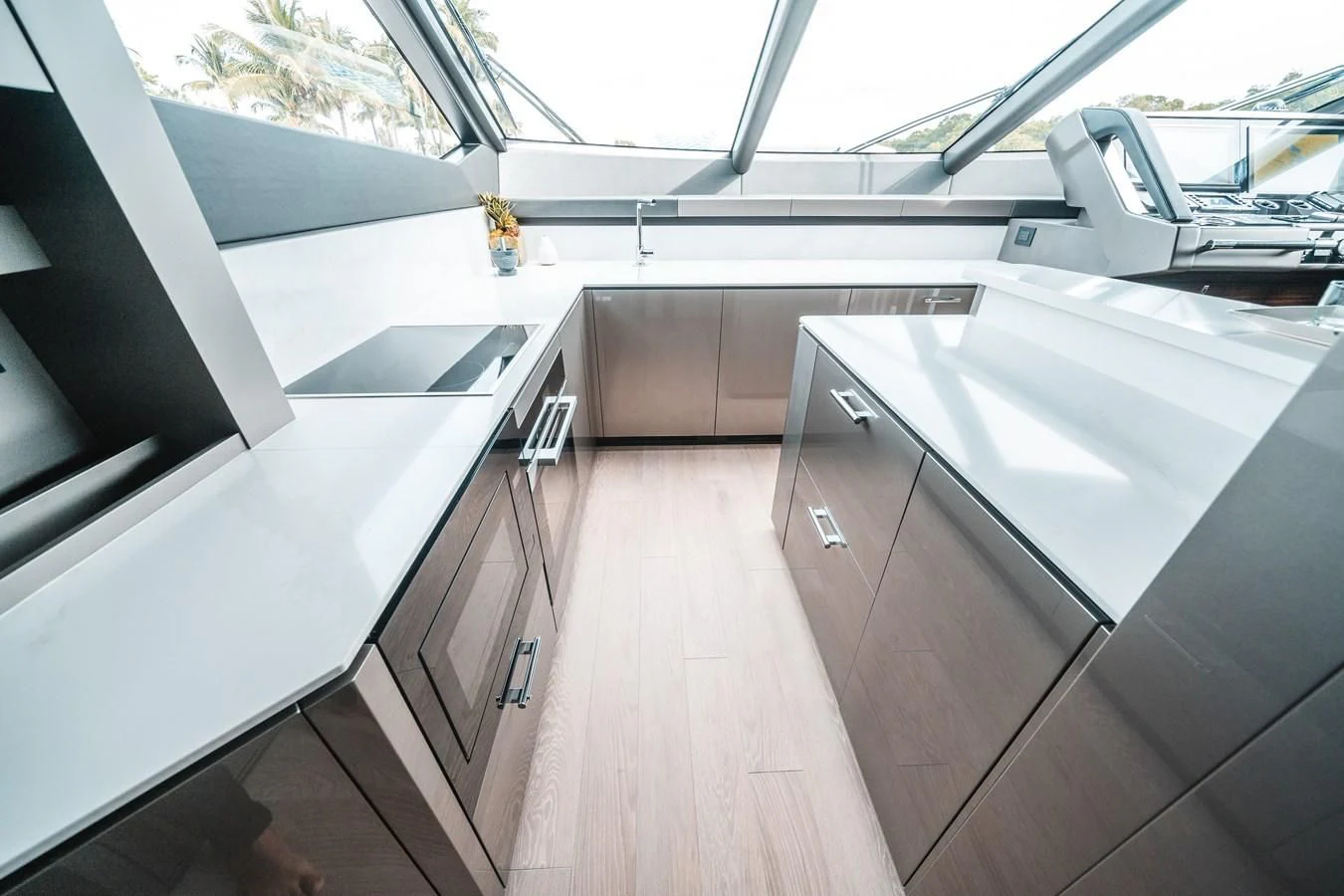 a kitchen with a large window aboard 88 YACHT Yacht for Sale