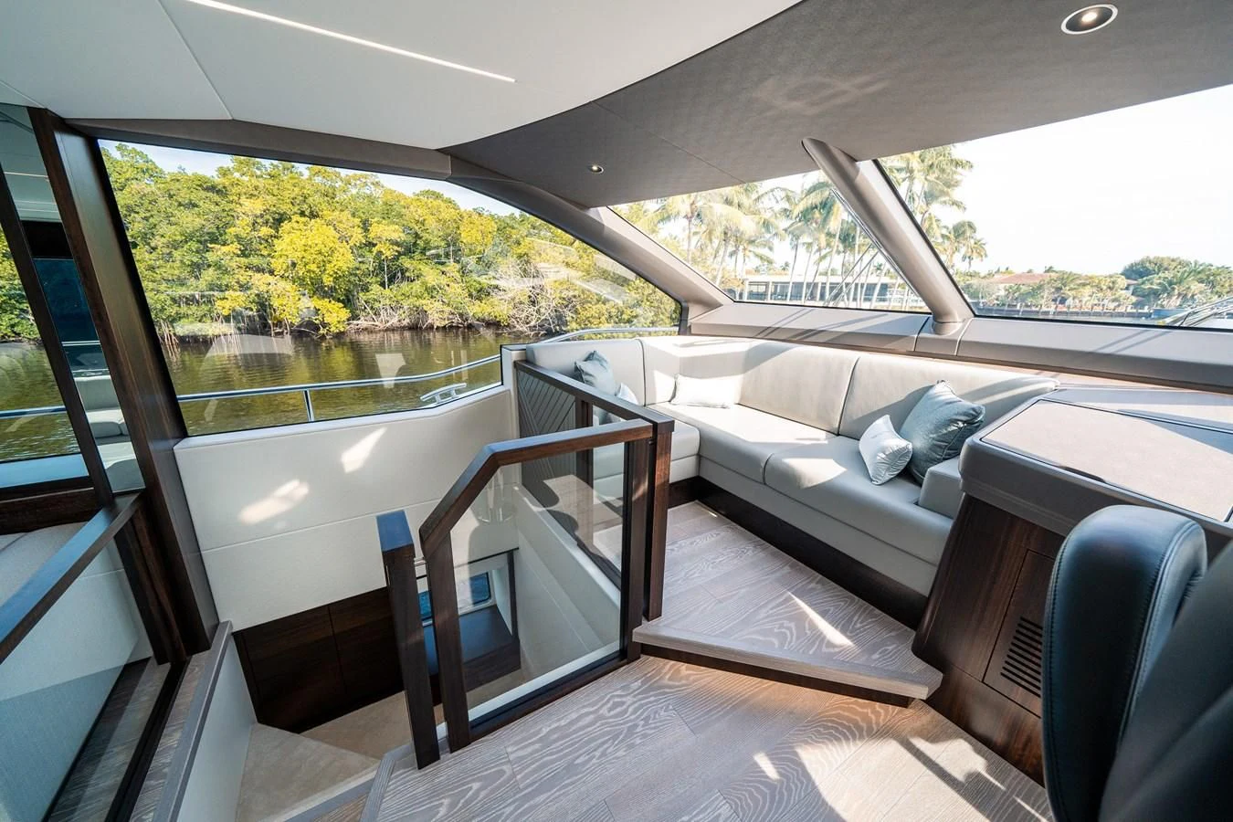 a living room with a large window aboard 88 YACHT Yacht for Sale