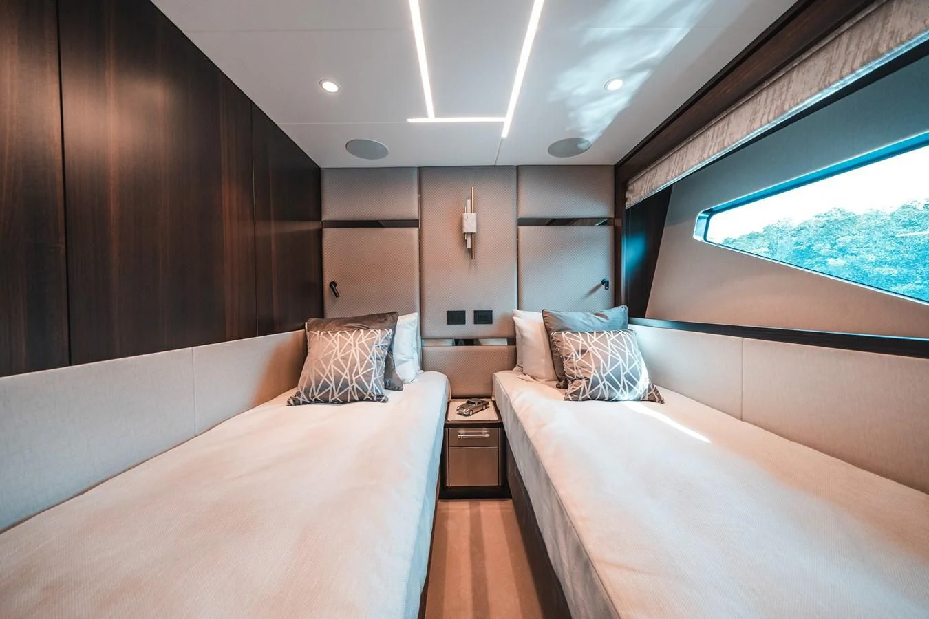 a room with a bed and a window aboard 88 YACHT Yacht for Sale
