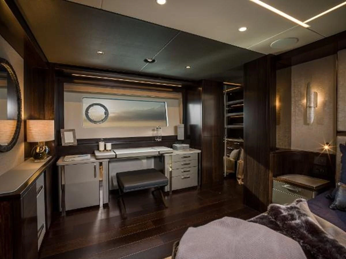 a large room with a desk and a tv aboard 88 YACHT Yacht for Sale