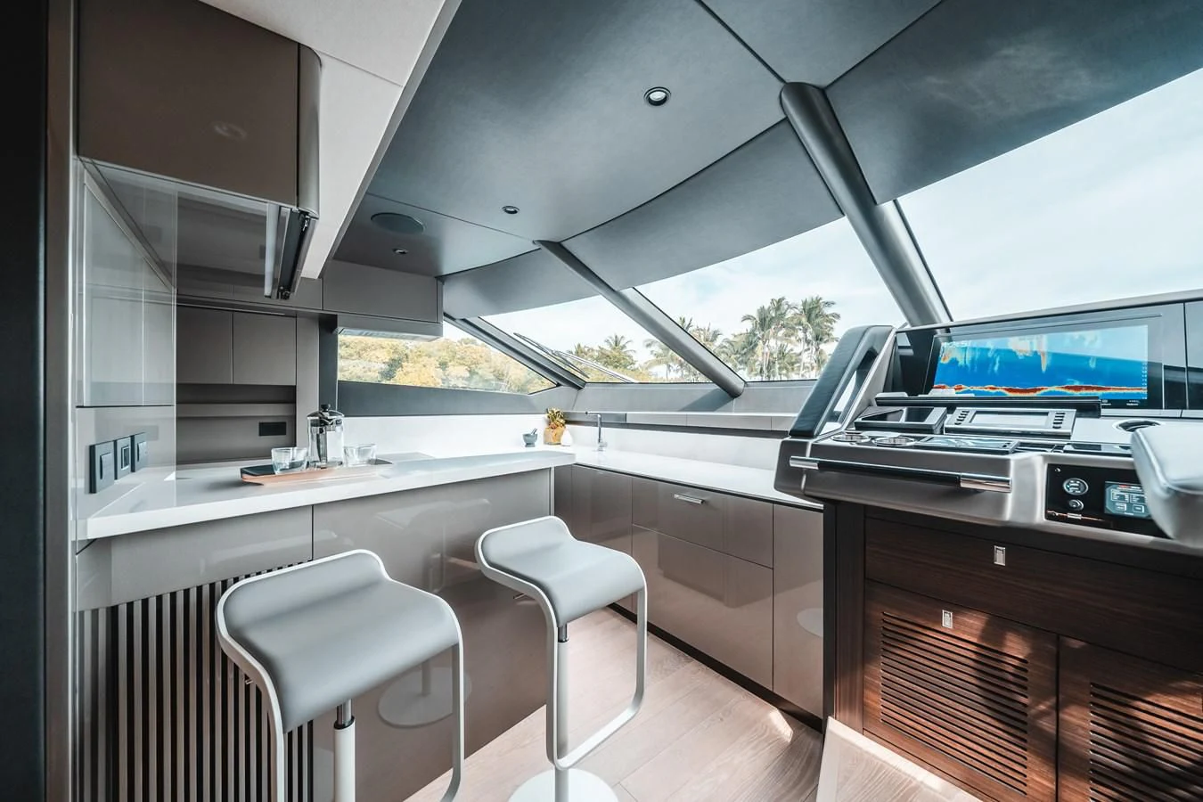 a kitchen with a large window aboard 88 YACHT Yacht for Sale