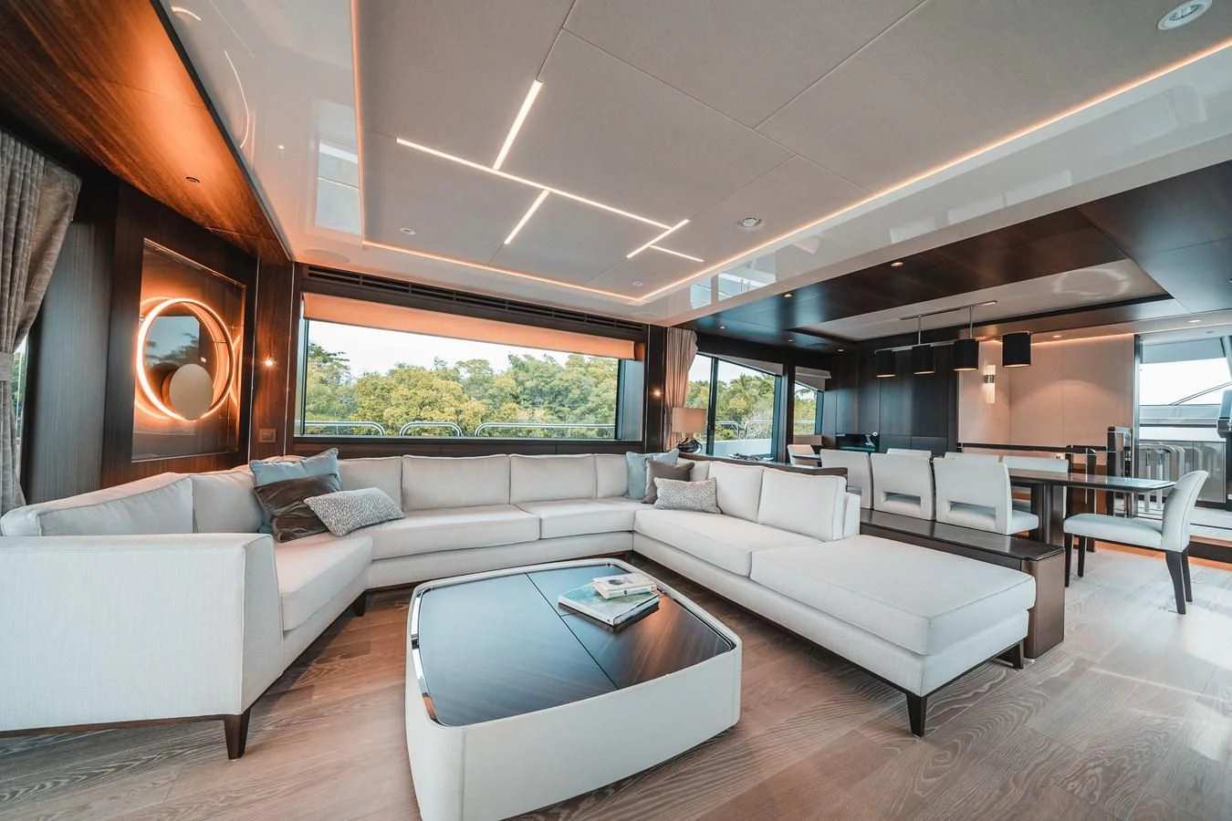 a living room with a couch and a table aboard 88 YACHT Yacht for Sale
