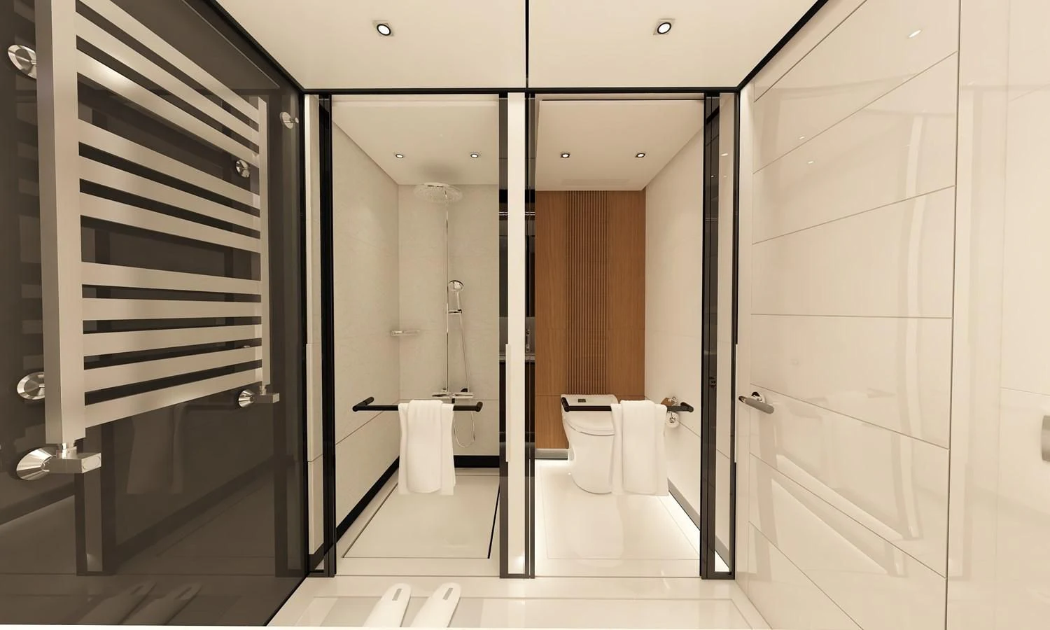 a bathroom with a stand up shower aboard 88 YACHT Yacht for Sale