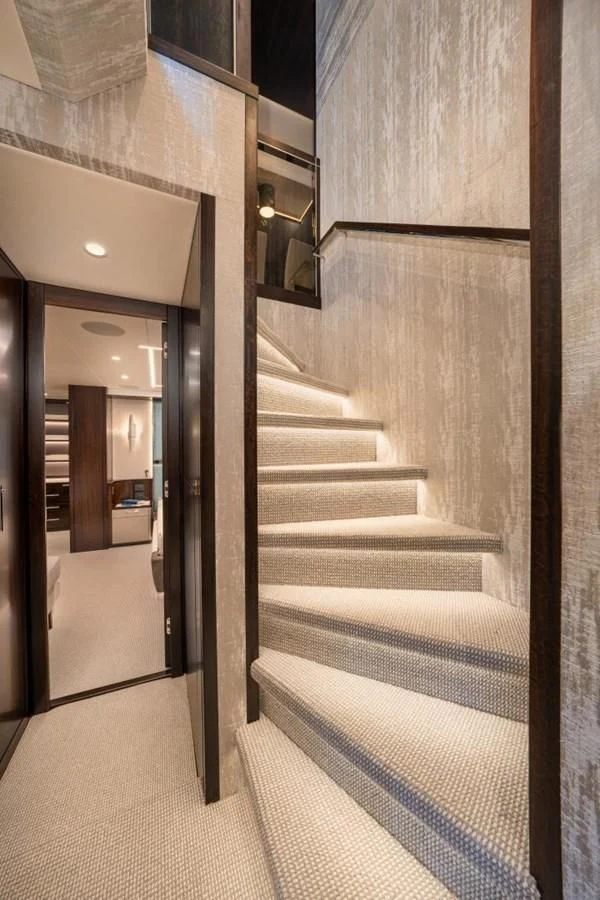 a hallway with a white carpet aboard 88 YACHT Yacht for Sale