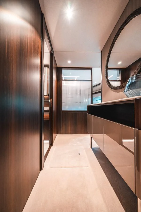 a hallway with a large mirror aboard 88 YACHT Yacht for Sale