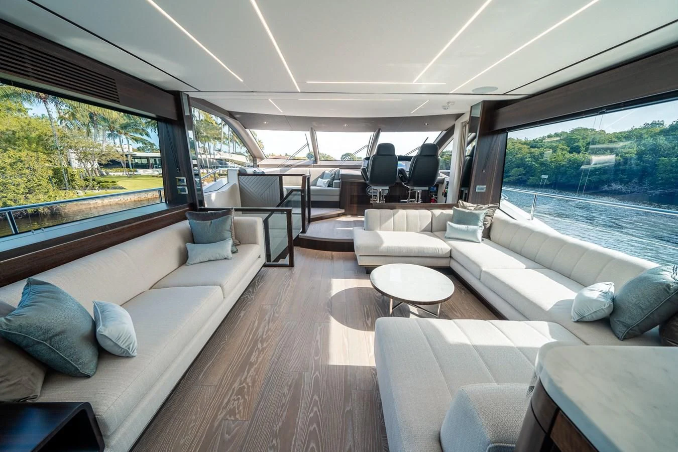 a boat with a couch and chairs aboard 88 YACHT Yacht for Sale